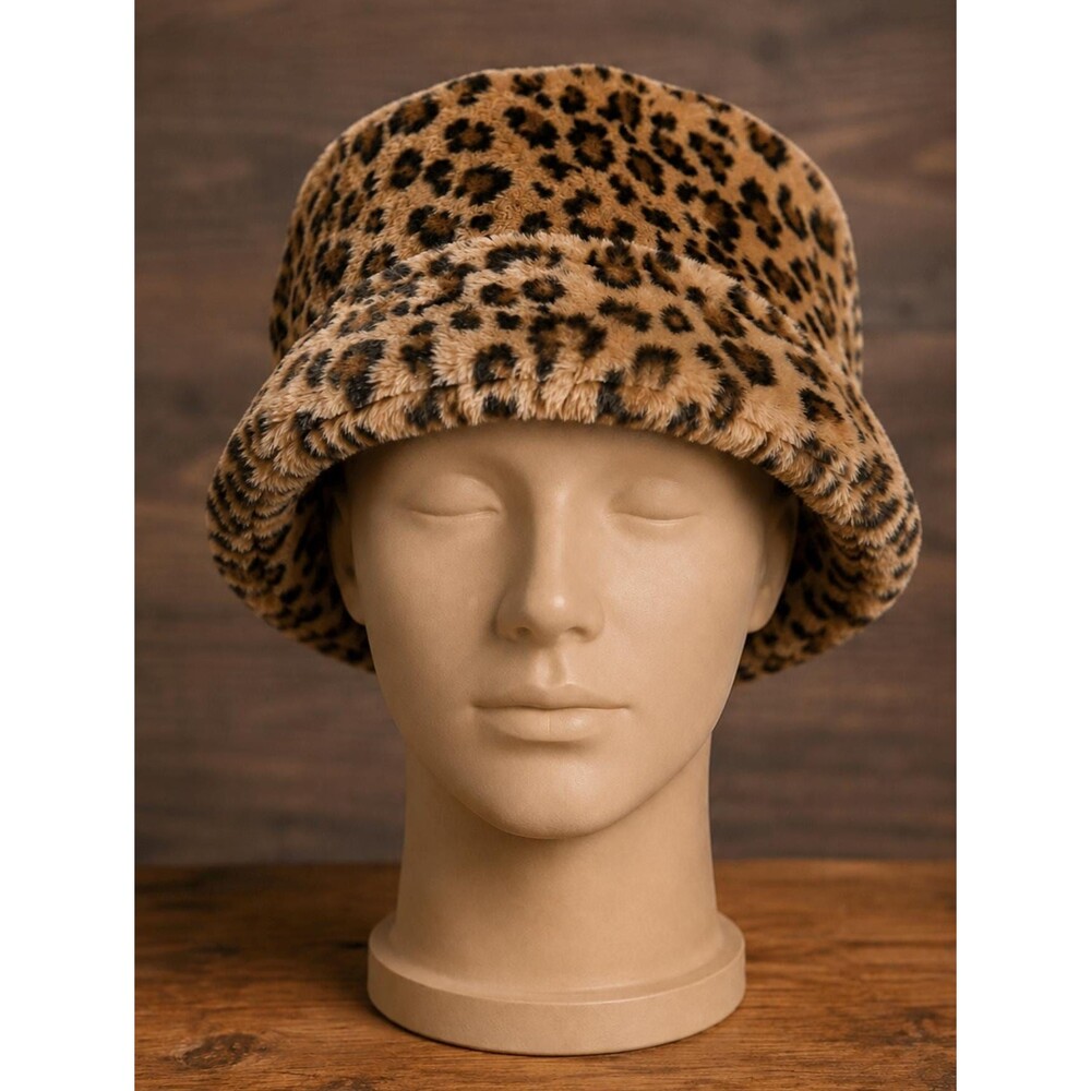 Toucan Collection Leopard Print Faux Fur Bucket Hat Women’s Animal Print